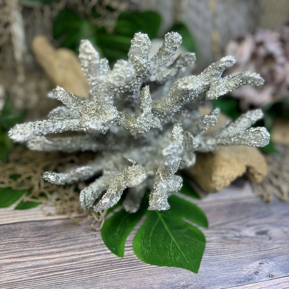 NEW Silver Poly Resin CORAL Coastal Nautical Beach Ocean Decor Bookend Shell Dis - Picture 6 of 16
